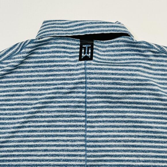 Nike Dri-FIT Polo Shirt Mens XL Blue White Striped Golf Tiger Woods Athletic - Picture 3 of 12